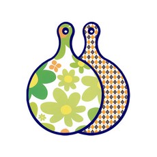 Roem Design Blue Edition 雙面圓形上菜砧板 floral 迎春花, 英格蘭亮黃色格紋, 1個