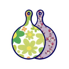 Roem Design Blue Edition 雙面圓形上菜砧板 floral 迎春花, 碧藍色花朵, 1個