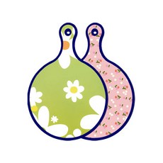 Roem Design 藍色版雙面圓形托盤砧板 floral design 白色連翹花, 朱紅色櫻桃, 1個