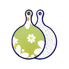 Roem Design 藍色版雙面圓形托盤砧板 floraldesign 白色連翹花, 藍色星星, 1個