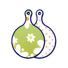 Roem Design 藍色版雙面圓形托盤砧板 floral design 白色連翹花, 燻色牽牛花白, 1個