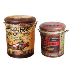 퍼닉 빈티지드럽통 수납스툴 2p세트 올드스쿨 M + 가솔린 S, 혼합 색상, 1개