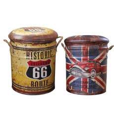 퍼닉 빈티지드럽통 수납스툴 2p세트 옐로 M + 슈퍼카 S, 혼합 색상, 1개