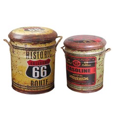 퍼닉 빈티지드럽통 수납스툴 2p세트 옐로 M + 가솔린 S, 혼합 색상, 1개