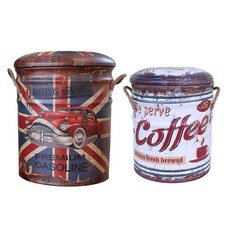 퍼닉 빈티지드럽통 수납스툴 2p세트 슈퍼카 M + 화이트커피 S, 혼합 색상, 1개