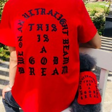 Norland 寵物狗親子衣服組-TLB印刷紅色短袖T恤, 混色