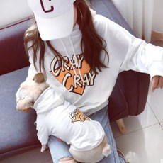 CRAY印花連帽狗狗主人情侶裝, 白色