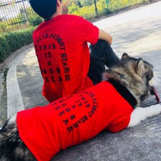 Norland 寵物狗親子衣服組-TLB印刷紅色短袖T恤, 混色