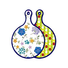 Roem Design 藍色版 雙面圓形上菜砧板 浪漫藍floral白, 蘋果淺綠, 1個