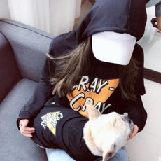 CRAY印花連帽狗狗主人情侶裝, 黑色