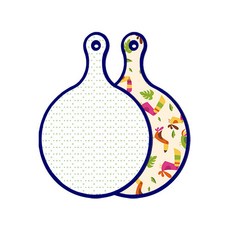 Roem Design 藍色版雙面圓形上菜砧板 簡約圖案, 八哥鳥淡黃色, 1個