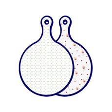 Roem Design 藍色版雙面圓形上菜砧板 簡約圖案, 紅黃色花朵, 1個