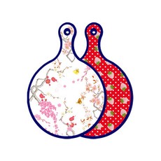 Roem Design Blue Edition 雙面設計圓形上菜砧板 浪漫胭脂紅花卉, 紅色草莓, 1個