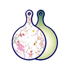 Roem Design 藍色版 雙面設計圓形上菜砧板 浪漫胭脂紅floral, 蔬菜線條綠, 1個