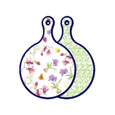 Roem Design 藍色版 雙面圓形上菜砧板 浪漫青瓷色floral, 綠色磁磚, 1個