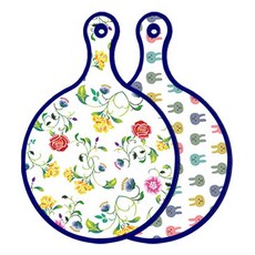 Roem Design 藍色版雙面圓形上菜砧板 浪漫纖細玫瑰, 兔子, 1個