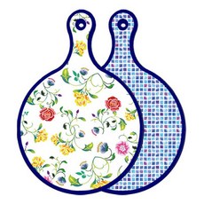 Roem Design 藍色版雙面圓形上菜砧板 浪漫纖細玫瑰, 藍色磁磚, 1個