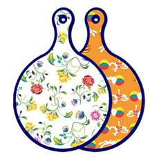 Roem Design 藍色版雙面圓形上菜砧板 浪漫纖細玫瑰, 兔子2, 1個