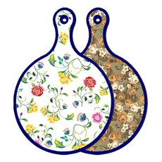 Roem Design 藍色版雙面圓形上菜砧板 浪漫纖細玫瑰, 土色花朵, 1個