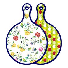 Roem Design 藍色版雙面圓形上菜砧板 浪漫纖細玫瑰, 蘋果淺綠, 1個