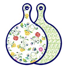 Roem Design 藍色版雙面圓形上菜砧板 浪漫纖細玫瑰, 綠色磁磚, 1個