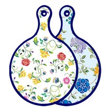 Roem Design 藍色版雙面圓形上菜砧板 浪漫纖細玫瑰, 浪漫藍色floral秘色, 1個