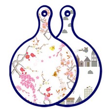 Roem Design 藍色版 雙面圓形上菜砧板 浪漫胭脂紅花卉, 城市剪貼畫, 1個