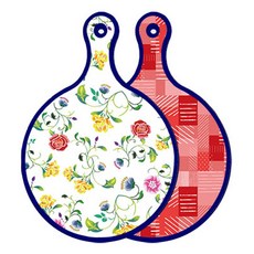 Roem Design 藍色版雙面圓形上菜砧板 浪漫纖細玫瑰, 絳丹色格紋, 1個