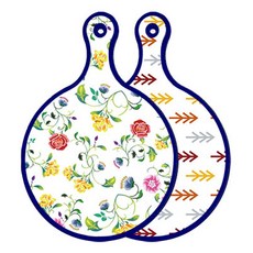 Roem Design 藍色版雙面圓形上菜砧板 浪漫纖細玫瑰, 松樹白, 1個