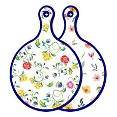 Roem Design 藍色版雙面圓形上菜砧板 浪漫纖細玫瑰, 粉彩花朵圖案, 1個