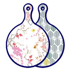 Loem Design 藍色版雙面圓形上菜板 浪漫胭脂紅花卉款, 葉子圖案, 1個