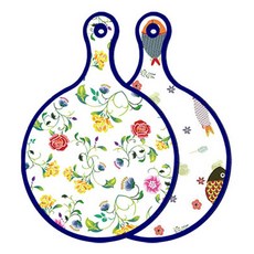 Roem Design 藍色版雙面圓形上菜砧板 浪漫纖細玫瑰, 魚圖案, 1個