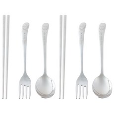 ZEN 貓咪印花不鏽鋼餐具組, 單色, 湯匙 2入+叉子 2入+筷子 2入