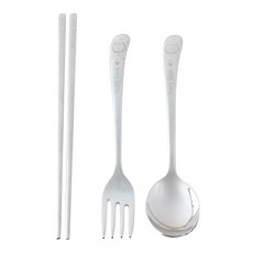 ZEN 貓咪印花不鏽鋼餐具組, 單色, 湯匙+叉子+筷子