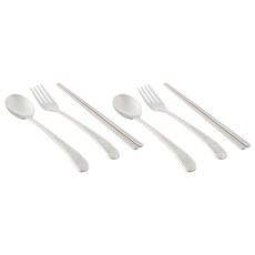 LIVINGZEN 快樂兔子印花不鏽鋼餐具組, 單色, 2組