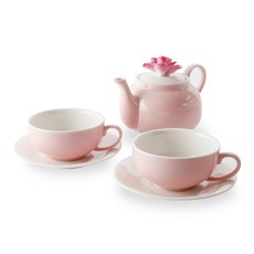 ZEN 안나킴 핑크플라워 티 다기세트 QT880A, 1세트, 잔 2p + 받침 2p + 티포트 + 뚜껑