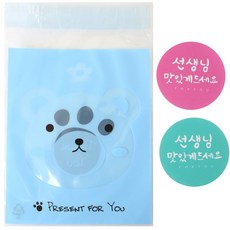 小熊圖案包裝袋 50入+韓文字印花圓形貼紙 粉色 25入+薄荷綠 25入, 1套