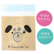 Hwangssinaedosirak 自黏動物袋 小狗 100入 + 老師請慢用 手寫字體圓形貼紙 粉紅色 50入 + 薄荷綠 50入, 1套