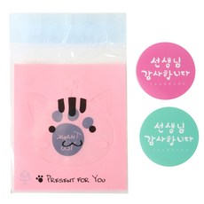 貓咪自黏袋 50入+感謝老師圓形貼紙 粉色 25入+薄荷色 25入, 1套