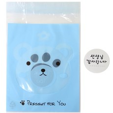 熊圖案包裝袋 100入+感謝老師韓文字印花貼紙 白色 100入, 1套