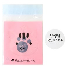 動物包裝袋 貓 100入+白色書寫字體圓形貼紙 老師請慢用 100入, 1套