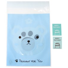 小熊圖案自黏包裝袋 100入+生日快樂貼紙 薄荷綠 100入, 1套
