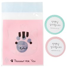 自黏動物餅乾包裝袋 小貓 100入+圓形貼紙 100入, 1套