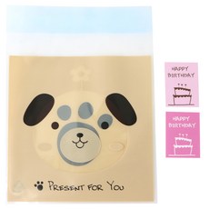 Hwangssinaedosirak 自黏式動物包裝袋 小狗 50入 + 蛋糕生日貼紙 粉紅色 50入, 1套