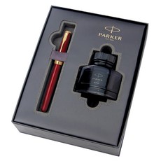 PARKER 鋼筆新十四行詩2瓶墨水禮盒+購物袋, F, 新紅GT