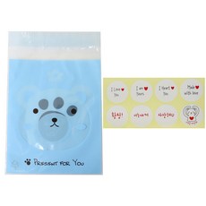 黏貼式動物圖案包裝袋 100入+韓文圓形貼紙 100入, 1套