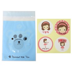 OPP動物圖案自黏袋 熊圖案 50入+情人女孩貼紙 50入, 1套