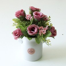 RIVER-GREEN 玫瑰人造花+雙耳花瓶, Dried Roses, 1組