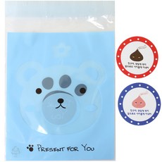 小熊圖案自黏包裝袋 100入+ 巧克力圖案韓文字貼紙 100入, 1套