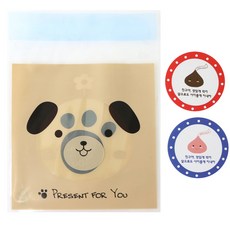 狗狗圖案包裝袋 100入+巧克力圖案貼紙 100入, 1套